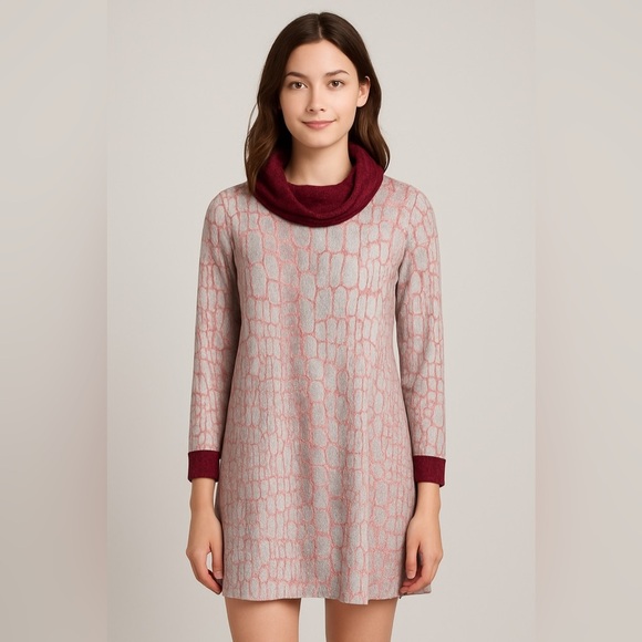 𝅺maeve Anthropologie Red Blue Mock/turtle neck Long Sleeve sweater Dress - Picture 1 of 11